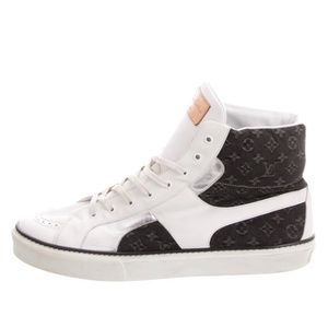 Louis Vuitton Black Denim + Leather High Top Sneakers | 38